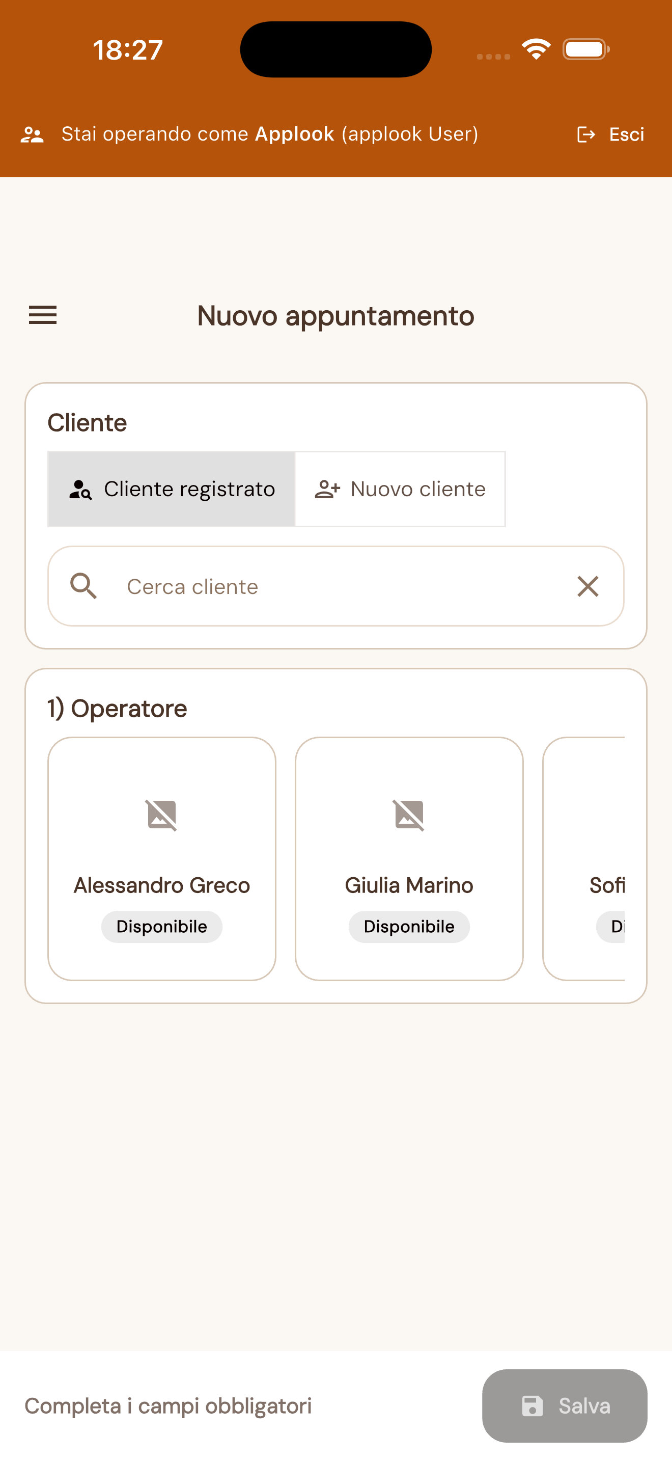Calendario appuntamenti con slot disponibili